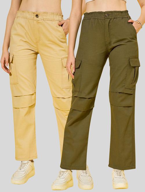 women pack of 2 solid high rise cargo - 22187219 - Very Small Image - 1
