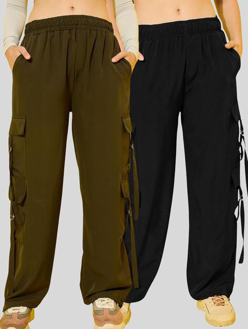 women pack of 2 solid mid rise cargo - 22187222 - Very Small Image - 1