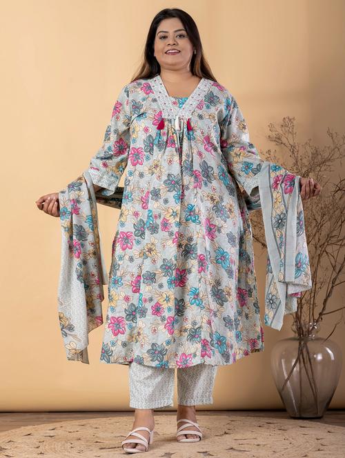 women plus size three quarter sleeve kurta pant with dupatta set - 22187474 - Very Small Image - 1