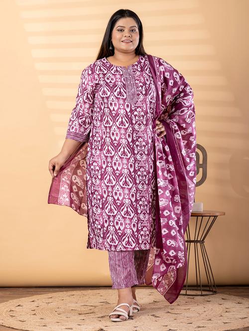 women plus size three quarter sleeve kurta pant with dupatta set - 22187527 - Very Small Image - 1