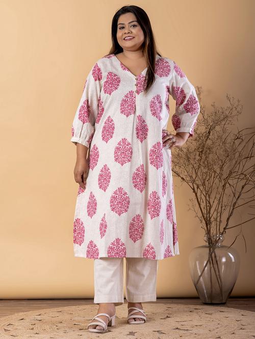 women plus size three quarter sleeve kurta pant set - 22187541 - Very Small Image - 1