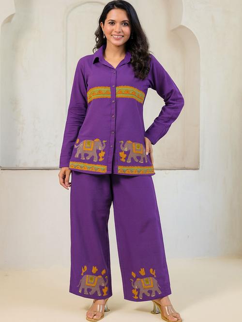 Women Solid With Work Long Sleeve Ethnic Co-ord Set - 22187653 - Very Small Image - 1
