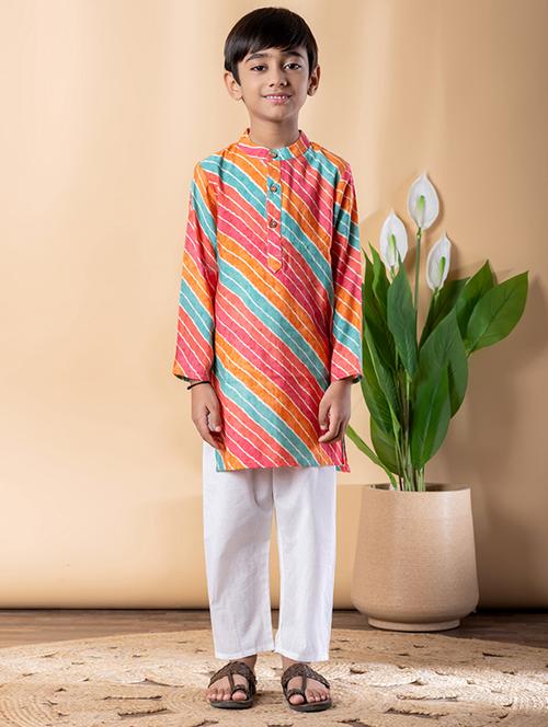 Boys Printed Long Sleeve Kurta & Pyjama Set - 22187720 - Very Small Image - 1