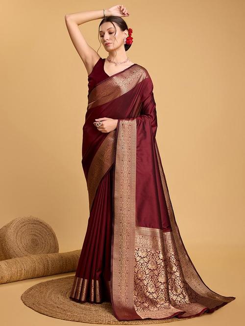 women solid with bordered silk saree with blouse - 22187785 - Very Small Image - 1