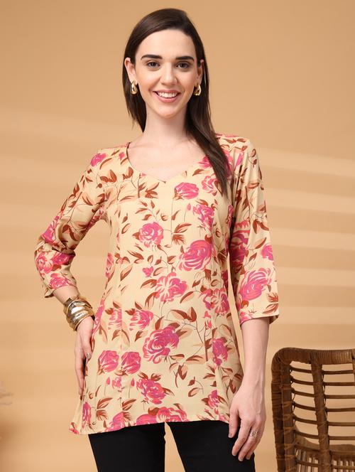women floral three quarter sleeve a-line kurti - 22217642 - Very Small Image - 1