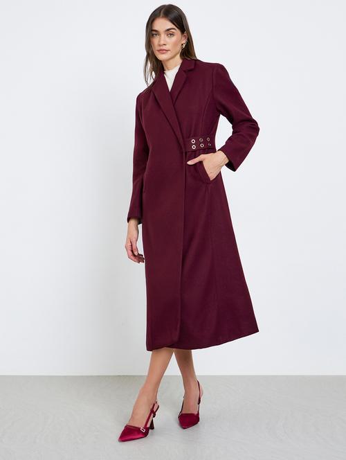 women solid long sleeve trench coat - 22219972 - Very Small Image - 1