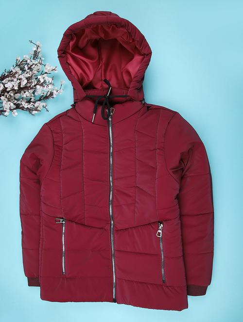 kids solid long sleeve hooded quilted jacket - 22220267 - Very Small Image - 1