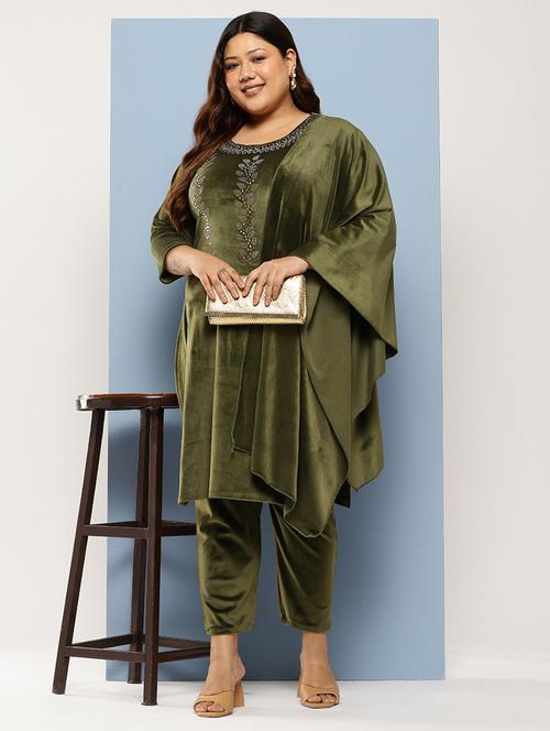 women plus size embellished three quarter sleeve kurta pant with dupatta set - 22224878 - Very Small Image - 1
