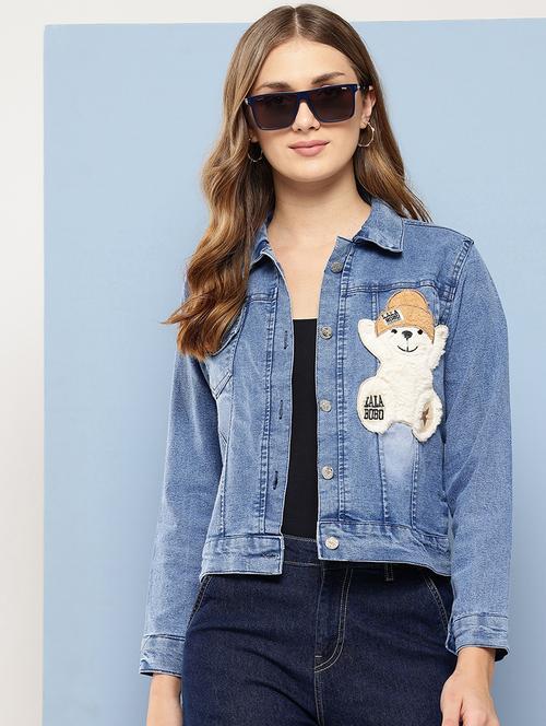 women solid with work long sleeve denim jacket - 22224915 - Very Small Image - 1