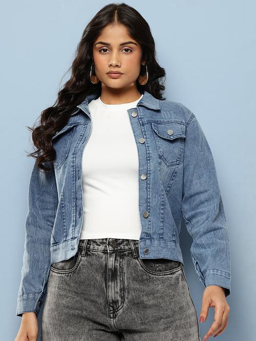 women solid long sleeve denim jacket - 22224947 - Very Small Image - 1