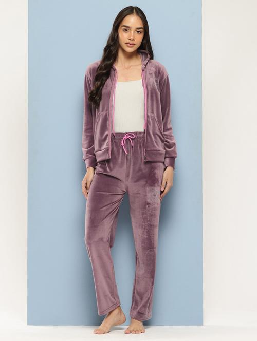 women solid long sleeve hooded velvet co-ord set - 22224957 - Very Small Image - 1