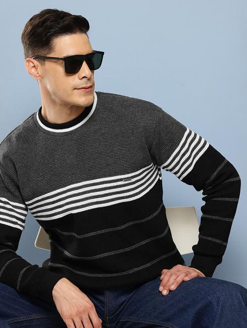 men striped long sleeve regular fit pullover  - 22225101 - Very Small Image - 1