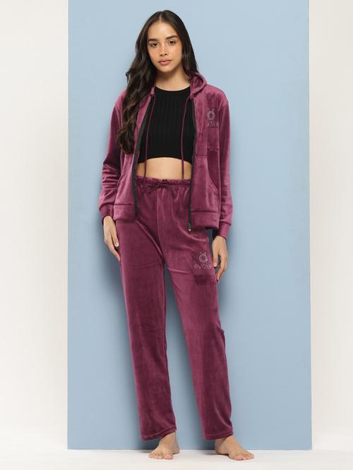 women solid long sleeve hooded velvet co-ord set - 22225147 - Very Small Image - 1