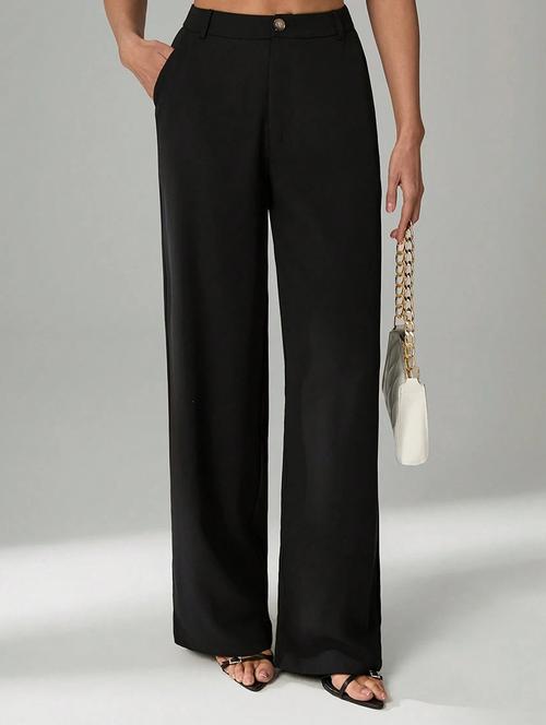 women solid high rise straight trouser - 22226864 - Very Small Image - 1