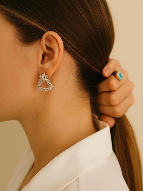 women silver rhinestone stud earrings - 22227614 - Very Small Image - 1