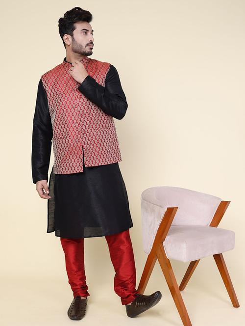 men solid mandarin neck kurta pyjama ethnic wear set - 22228062 - Very Small Image - 1