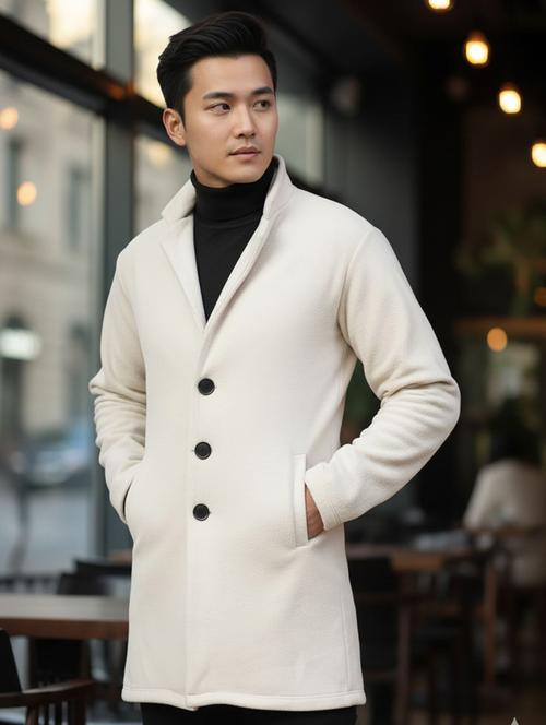 men solid lapel collar overcoat - 22228225 - Very Small Image - 1