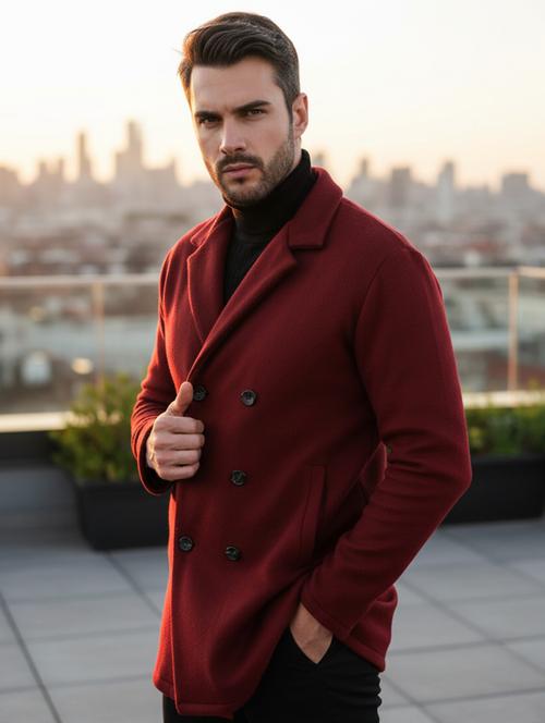 men solid lapel collar overcoat - 22228231 - Very Small Image - 1