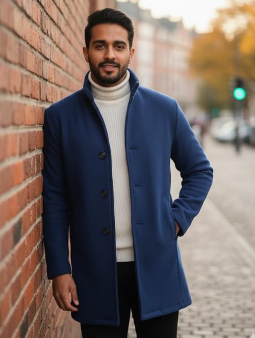 men solid lapel collar overcoat - 22228232 - Very Small Image - 1