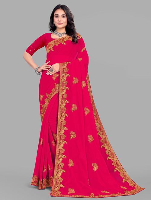women solid with work embroidered saree with blouse - 22228398 - Very Small Image - 1