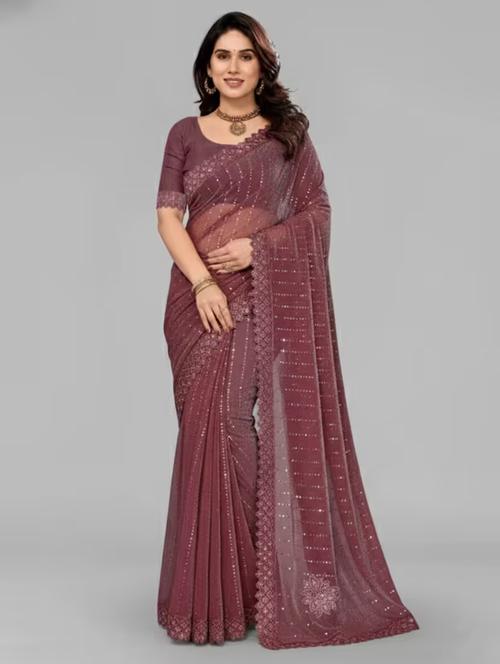 women solid with work embellished saree with blouse - 22228464 - Very Small Image - 1