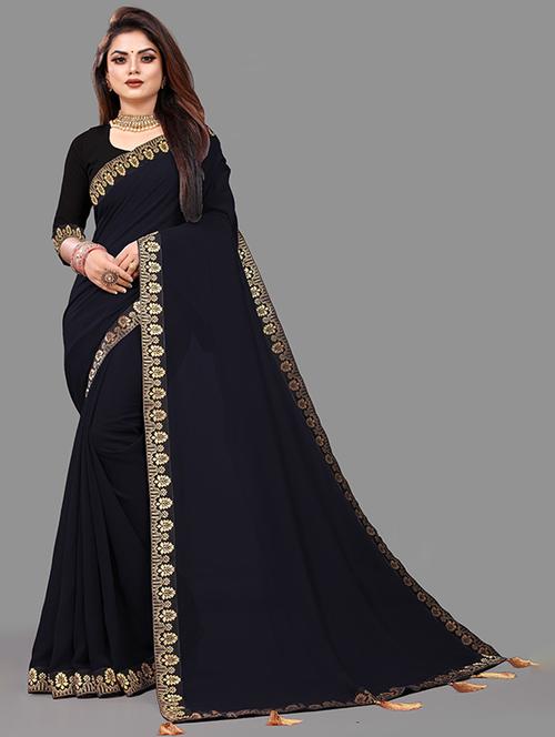 black georgette printed saree with blouse - 22228488 - Very Small Image - 1
