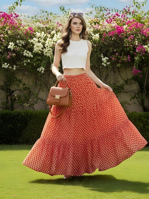 women printed mid rise tiered maxi skirt - 22230796 - Very Small Image - 1