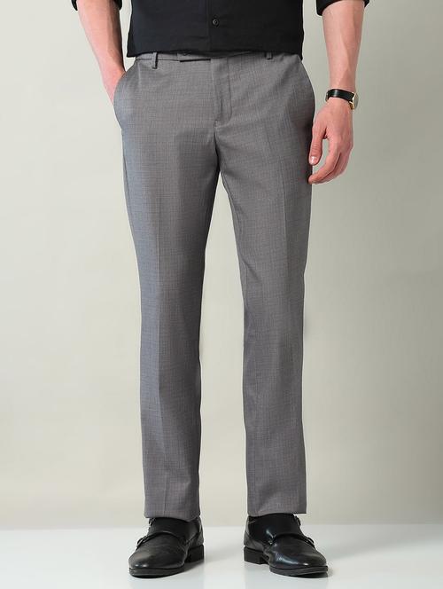 Men Solid Mid Rise Flat Front Formal Trouser - 22240616 - Very Small Image - 1
