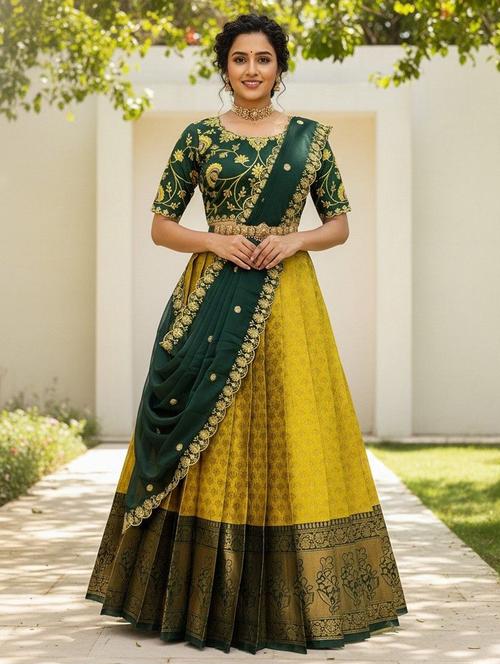women self design south indian style unstitched lehenga choli - 22240674 - Very Small Image - 1