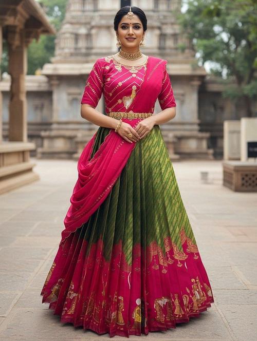 women self design south indian style unstitched lehenga choli - 22240683 - Very Small Image - 1