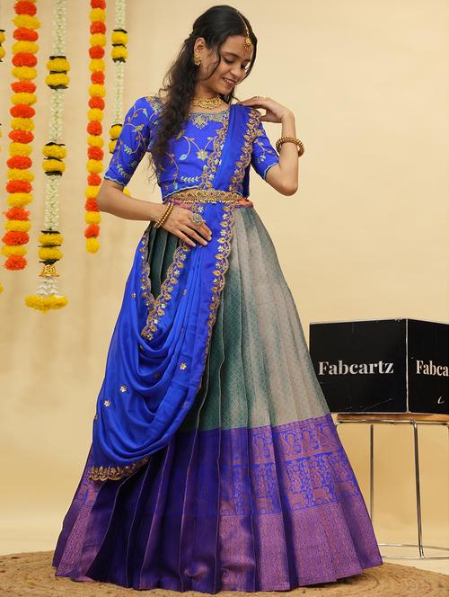 women self design south indian style unstitched lehenga choli - 22240790 - Very Small Image - 1