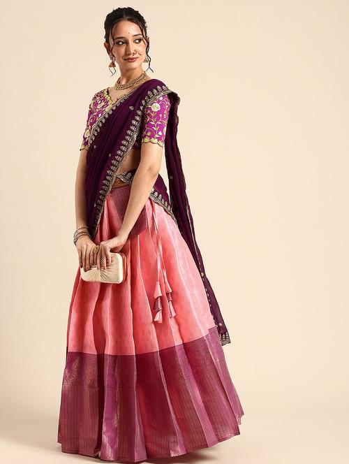 women self design south indian style unstitched lehenga choli - 22240887 - Very Small Image - 1
