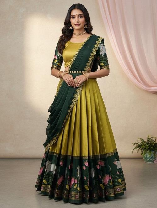 women self design south indian style unstitched lehenga choli - 22240938 - Very Small Image - 1