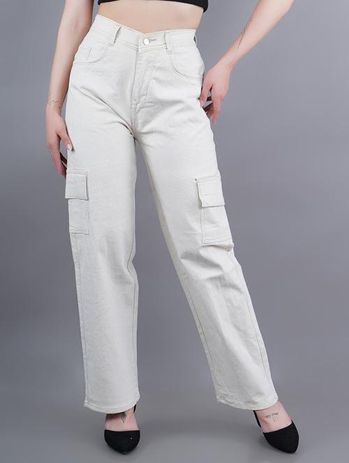 women solid high rise denim cargo - 22241471 - Very Small Image - 1