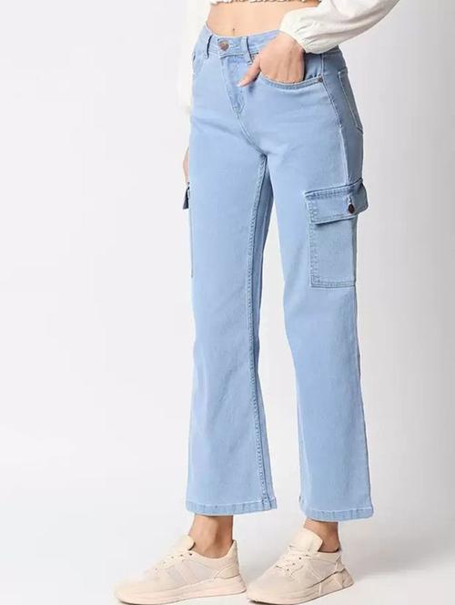 women solid mid rise denim cargo - 22241737 - Very Small Image - 1