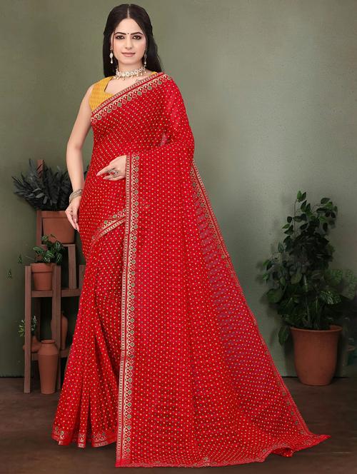 women bandhani printed saree with blouse - 22243566 - Very Small Image - 1