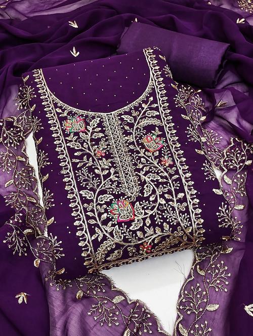 women solid with work unstitched suit set - 22244146 - Very Small Image - 1