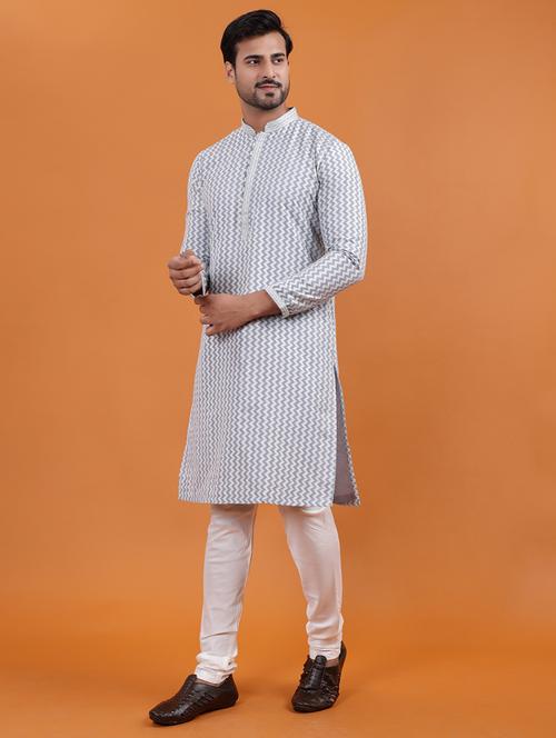 men chevron mandarin neck long kurta - 22251981 - Very Small Image - 1
