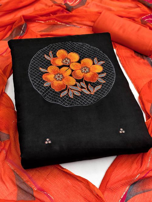 women solid with work embroidered unstitched suit set - 22253468 - Very Small Image - 1