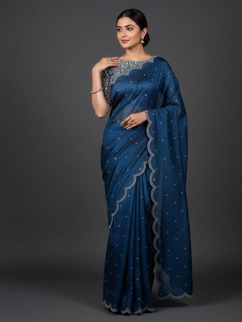 women solid with work embellished saree with blouse - 22253531 - Very Small Image - 1