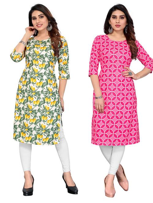women pack of 2 printed straight kurta - 22259310 - Very Small Image - 1