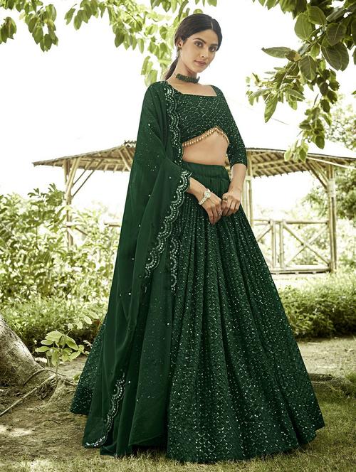 Women Solid With Work Semi Stitched Flared Lehenga - 22260729 - Very Small Image - 1