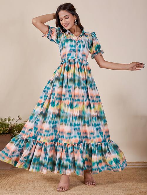 women printed puff sleeve tiered dress - 22263408 - Very Small Image - 1