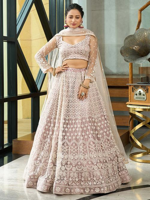 Women Solid With Work Semi Stitched Flared Lehenga - 22263487 - Very Small Image - 1