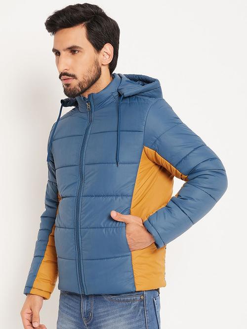men color blocked long sleeve hooded puffer jacket - 22263626 - Very Small Image - 1