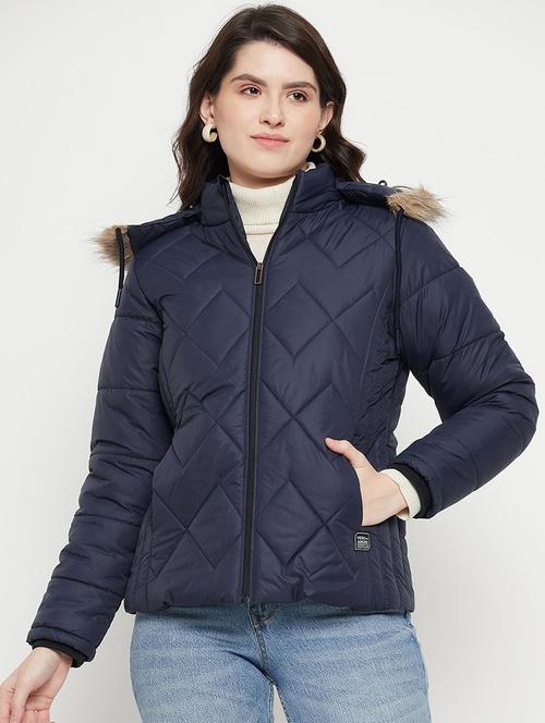 women solid long sleeve hooded quilted jacket - 22263656 - Very Small Image - 1