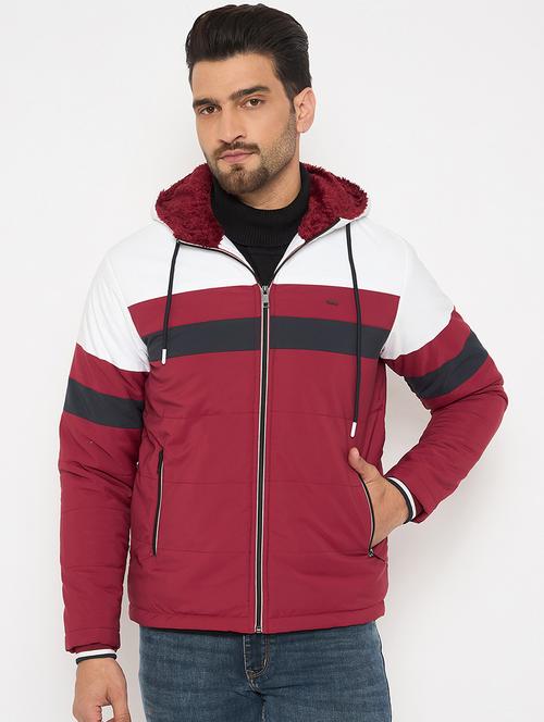 men color blocked hooded long sleeve puffer jacket - 22264444 - Very Small Image - 1