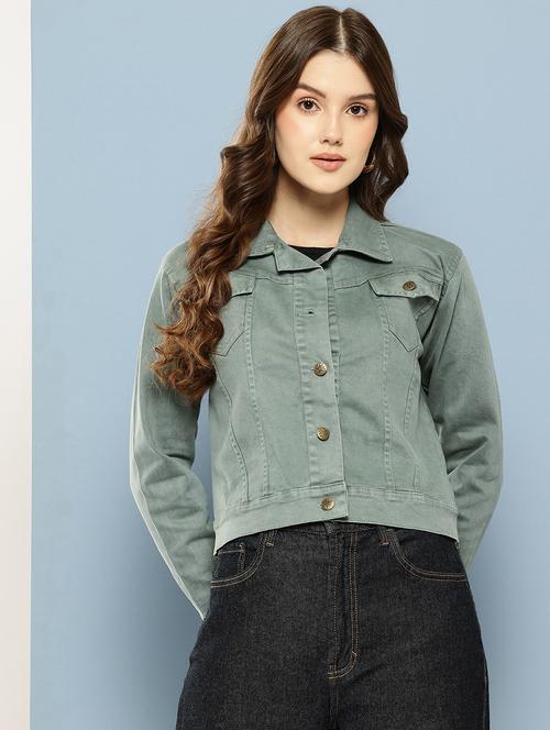 women solid long sleeve denim jacket - 22265814 - Very Small Image - 1