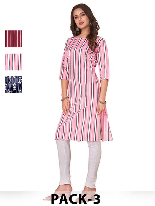 women pack of 3 printed straight kurta - 22270304 - Very Small Image - 1