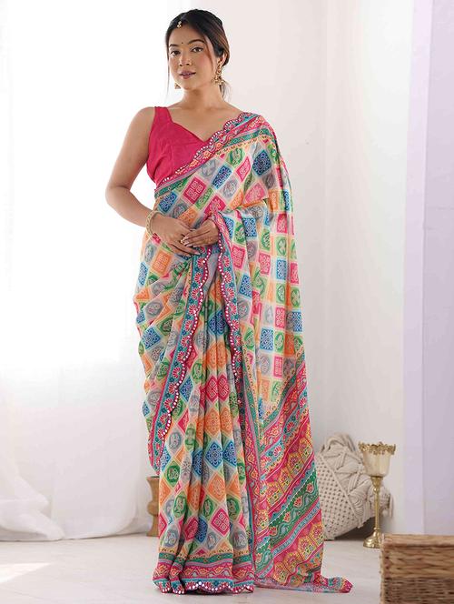 women printed casual wear saree with blouse - 22275454 - Very Small Image - 1